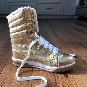 Coach Women's Gold and Cream Boots